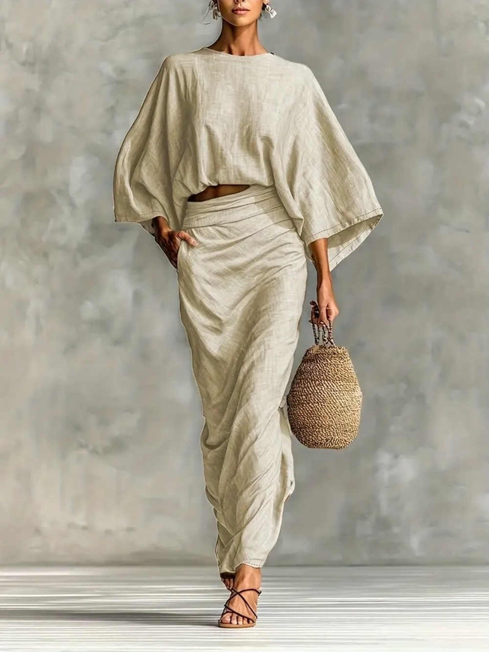 Elegant Cream Maxi Skirt & Top - Minimalist Women's 2 Piece Set
